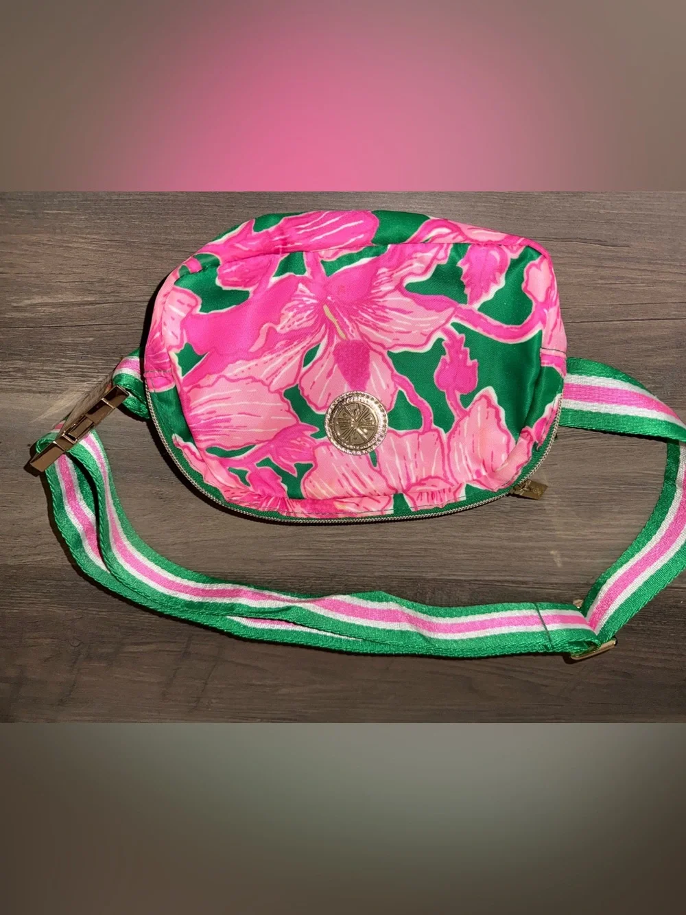 Lilly Pulitzer Pink & Green Floral Crossbody Belt Bag
